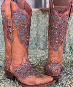 Valeria'S Boutique Camelia Swarovski Studded Overlay Rio Grande Western Boots (Turquoise) New Arrivals