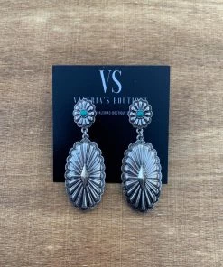 Valeria'S Boutique Oval Concho With Turquoise Pop Earrings New Arrivals