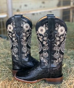 Valeria'S Boutique New Arrivals Arracada Jerezana Embroidered Western Boots (Crocodile) - Black