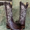 Valeria'S Boutique Arracada Jerezana Embroidered Western Boots (Crocodile) - Brown (With Silver Studs)
