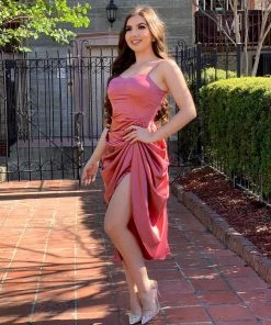 Valeria'S Boutique New Arrivals Claudette Satin Draped Dress (Mauve)