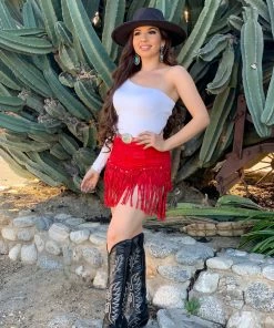 Valeria'S Boutique Vaquera Suede Fringe Mini Skirt (Red) COLORES Collection