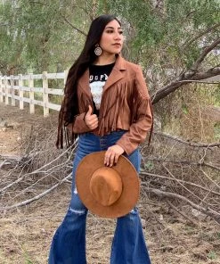 Valeria'S Boutique La Quebradora Fringe Suede Jacket (Brown) Rodeo Collection