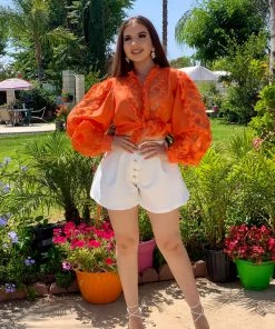 Valeria'S Boutique Lorena Crochet Blouse (Orange) COLORES Collection
