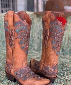 Valeria'S Boutique Camelia Swarovski Studded Overlay Rio Grande Western Boots (Turquoise) New Arrivals