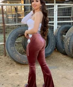 Valeria'S Boutique Velvet Flare Pants (Mauve) New Arrivals