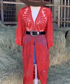 Valeria'S Boutique Kayla Mesh Kimono (Red)