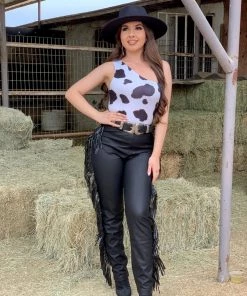 Valeria'S Boutique Rodeo Collection Kelly Leather Fringe Pants