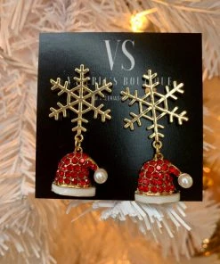 Valeria'S Boutique New Arrivals Santa Hat With Snowflake Earrings