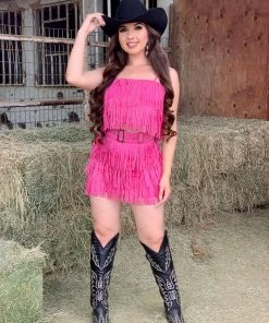 Valeria'S Boutique Let’s Rodeo Fringe Skirt (Pink)