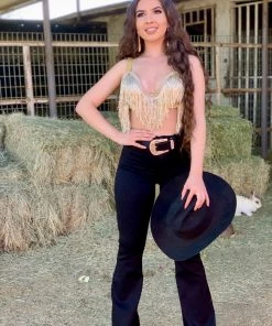 Valeria'S Boutique Metallic Fringe Top (Gold)