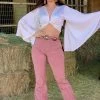 Valeria'S Boutique COLORES Collection Pink High Rise Corduroy Flare Pants