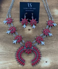 Valeria'S Boutique Pointed Squash Blossom Necklace Set (Red, Yellow, White, Turquoise, & Peach)