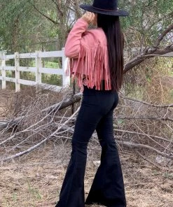 Valeria'S Boutique Rodeo Collection La Quebradora Fringe Suede Jacket (Pink)