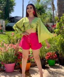 Valeria'S Boutique COLORES Collection Cayetana Wide Leg Shorts (Pink)