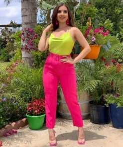 Valeria'S Boutique Keily Lime Satin Top COLORES Collection