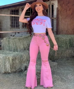 Valeria'S Boutique Niña Fresa High Rise Bell Bottom Jeans COLORES Collection