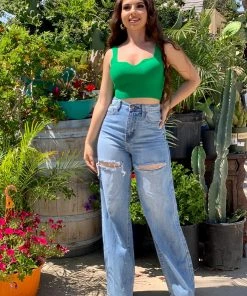 Valeria'S Boutique Cindy Ribbed Top (Green) COLORES Collection