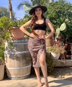 Valeria'S Boutique New Arrivals Cheetah Print Side Slit Midi Skirt