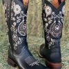 Valeria'S Boutique Arracada Jerezana Embroidered Western Boots (Glossy Black) New Arrivals