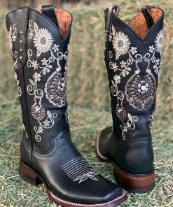 Valeria'S Boutique Arracada Jerezana Embroidered Western Boots (Glossy Black) New Arrivals
