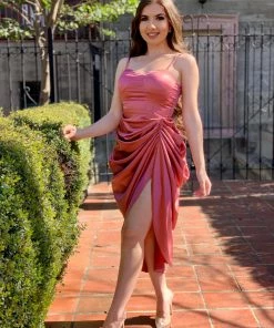 Valeria'S Boutique New Arrivals Claudette Satin Draped Dress (Mauve)