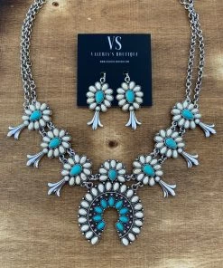 Valeria'S Boutique Rounded Squash Blossom Necklace Set (Red, Yellow, White & Turquoise, & Peach)