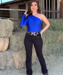 Valeria'S Boutique Delia One Shoulder Bodysuit (Royal Blue)