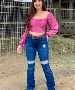 Valeria'S Boutique Rodeo Distressed High Rise Bootcut Jeans (Dark) Rodeo Collection