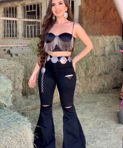 Valeria'S Boutique Macarena High Rise Bell Bottom Jeans (Black) COLORES Collection