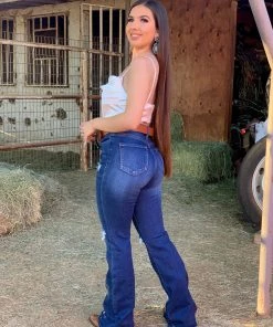 Valeria'S Boutique Rodeo Distressed High Rise Bootcut Jeans (Dark) Rodeo Collection