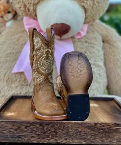 Valeria'S Boutique Baby Girl Arracada Jerezana Embroidered Western Boots (Honey)