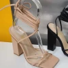 Valeria'S Boutique Chunky Lace Up Heels (Nude)
