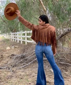 Valeria'S Boutique La Quebradora Fringe Suede Jacket (Brown) Rodeo Collection