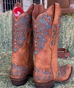 Valeria'S Boutique Camelia Swarovski Studded Overlay Rio Grande Western Boots (Turquoise) New Arrivals