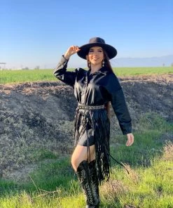 Valeria'S Boutique Cantina Leather Fringe Belt