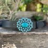 Valeria'S Boutique New Arrivals Large Turquoise Flower Buckle Belt (Black)