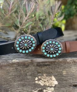 Valeria'S Boutique New Arrivals Large Turquoise Concho Buckle Belt (Black)