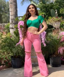 Valeria'S Boutique Glenda Short Sleeve Top (Green) COLORES Collection