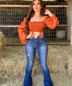 Valeria'S Boutique Rita High Rise Flare Jeans (Dark)