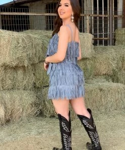 Valeria'S Boutique Let’s Rodeo Fringe Top (Blue)