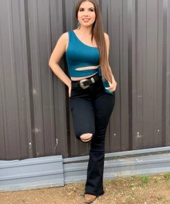 Valeria'S Boutique Rosalia High Rise Flare Jeans (Black) - Short Length 32