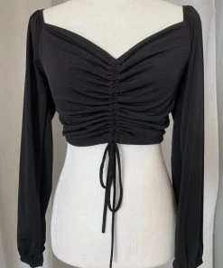 Valeria'S Boutique New Arrivals Ally Ruched Drawstring Top (Black)