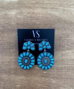 Valeria'S Boutique New Arrivals Mini Flower Concho Earrings (Turquoise)