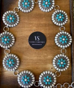 Valeria'S Boutique COLORES Collection THE Concho Chain Belt (White & Turquoise)