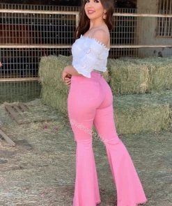 Valeria'S Boutique Niña Fresa High Rise Bell Bottom Jeans COLORES Collection