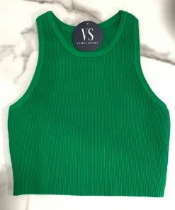 Valeria'S Boutique COLORES Collection Cici Ribbed Tank Top (Green)