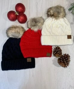 Valeria'S Boutique New Arrivals Knit Pom Pom Beanie (Black)