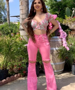 Valeria'S Boutique Bubble Gum High Rise Flare Jeans - Short Length 32" Inseam COLORES Collection