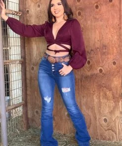 Valeria'S Boutique Rachel Button High Rise Flare Jeans